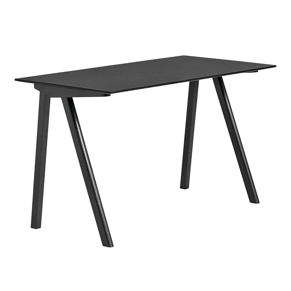 HAY - CPH90 2.0 Desk Black Lacquered Oak Frame L130 X W65 X H74 Black Linoleum Tabletop Black Lacquered Edge - Skrivbord - Ronan & Erwan Bouroullec - Svart - Trä