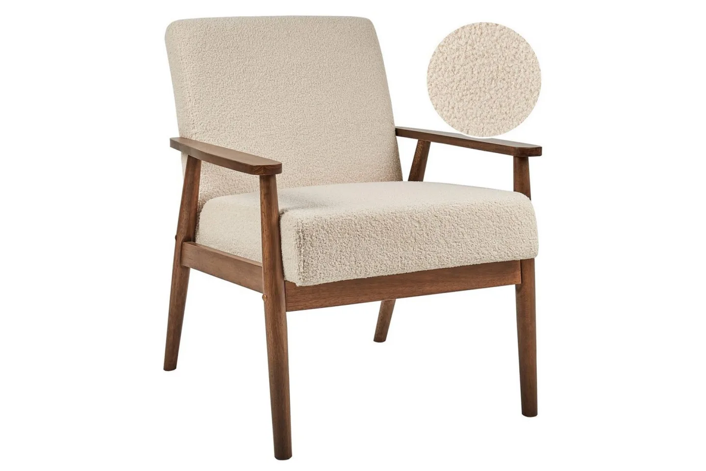 Fåtölj Esrum Beige/mörkt trä, Bouclé - Beige/mörkt trä, Bouclé