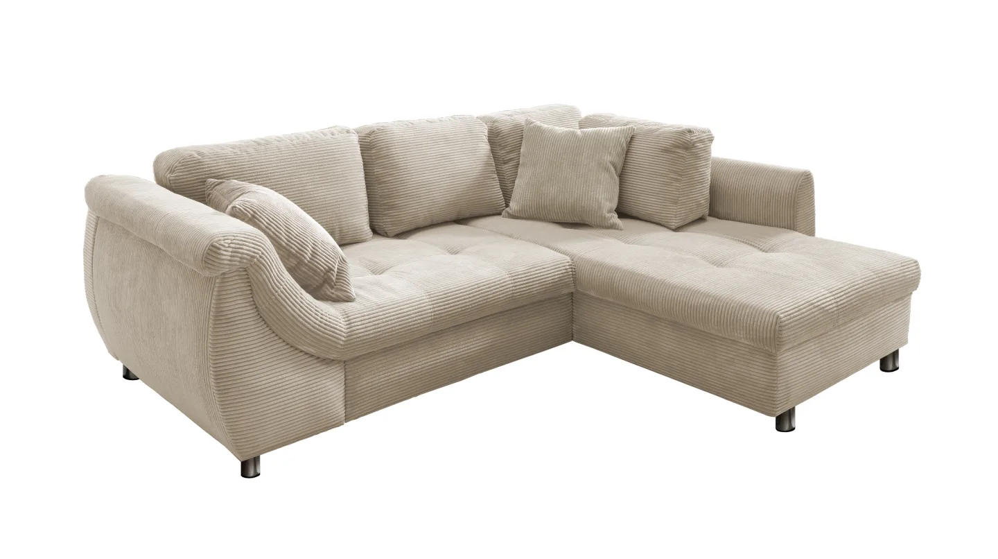 Ecksofa Cord beige Schlaffunktion OT rechts - LUNARO