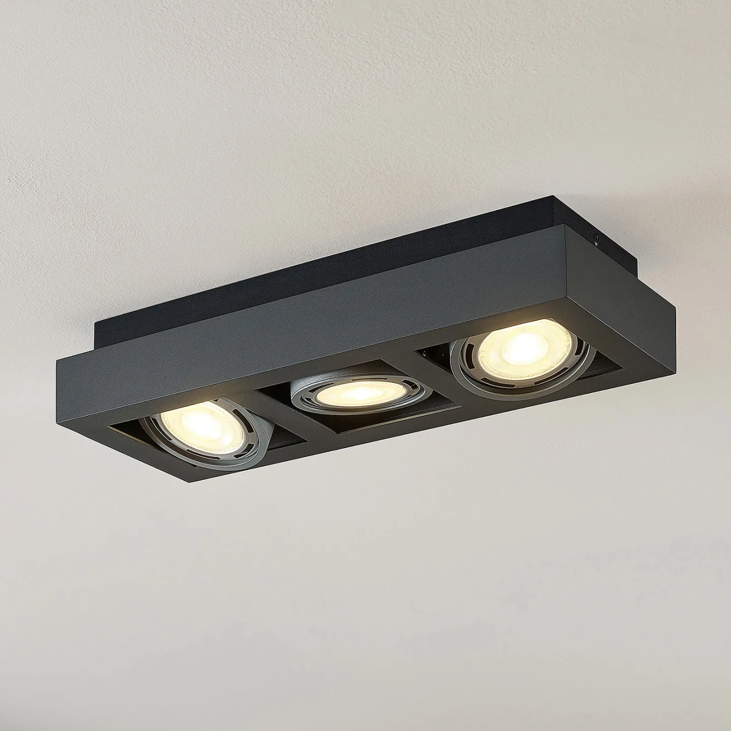 Arcchio Deckenstrahler Ronka, 50 cm, 3-flammig, grau, GU10 - Wohnzimmer - Modern - Metall - Eckig