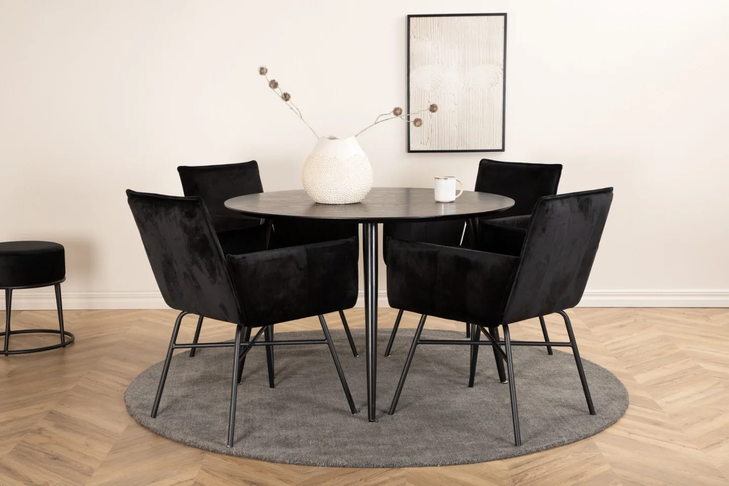 Dipp Matgrupp 115 cm Rund med 4 Petra stolar - Svart