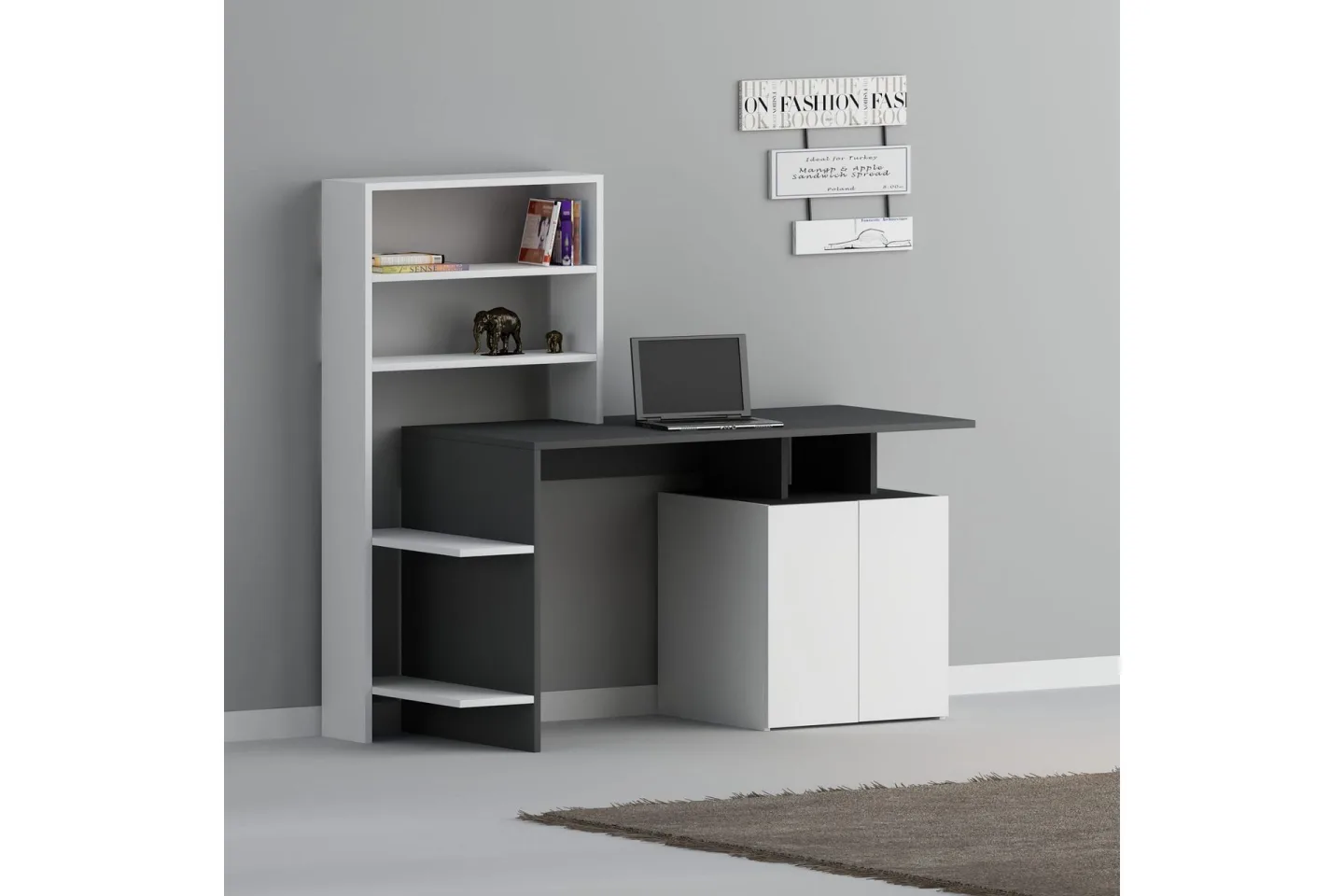 Leluard Skrivbord 146 cm med Förvaring Hyllor+Skåp - Vit/Antracit