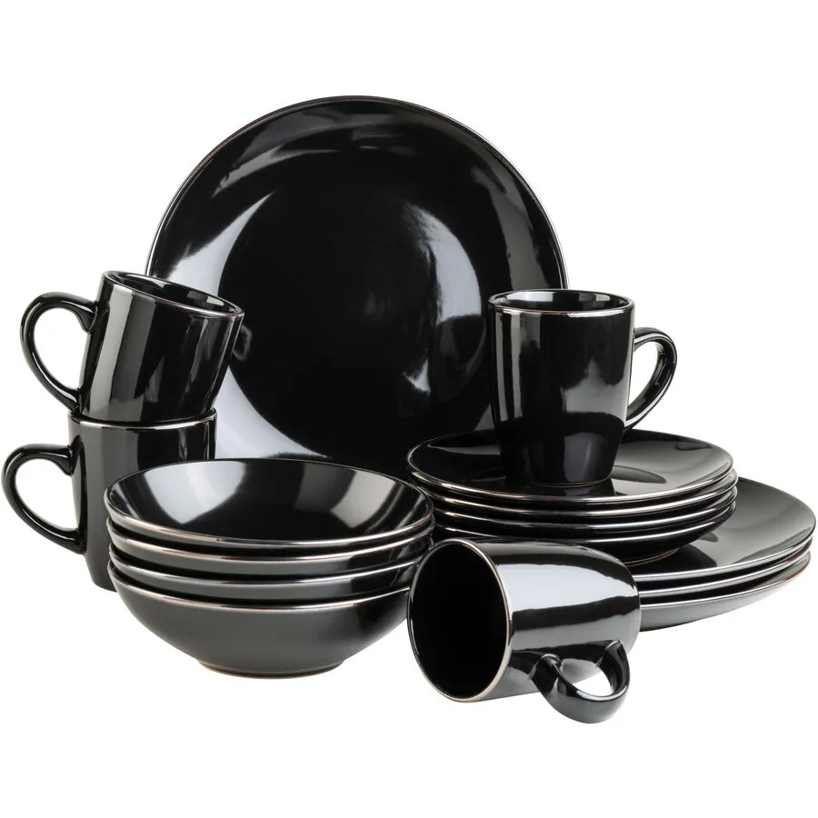 MÄSER Geschirr-Set Metallic Rim Schwarz Steinzeug