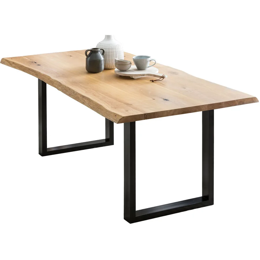 Esstisch Milot Natur, Schwarz Holz Massivholz B 200 T 100 cm