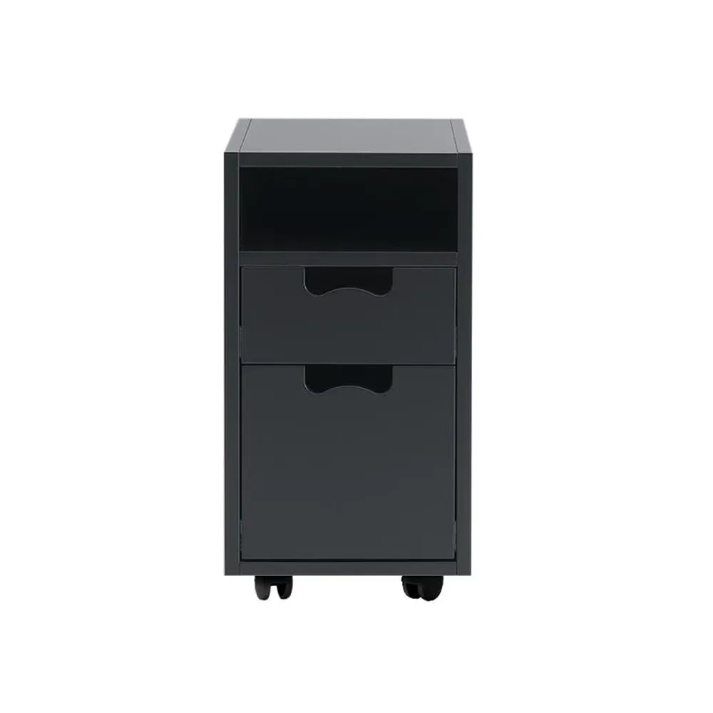 Asplund Snö G3 Nachttisch Char Grey, schwarze Räder