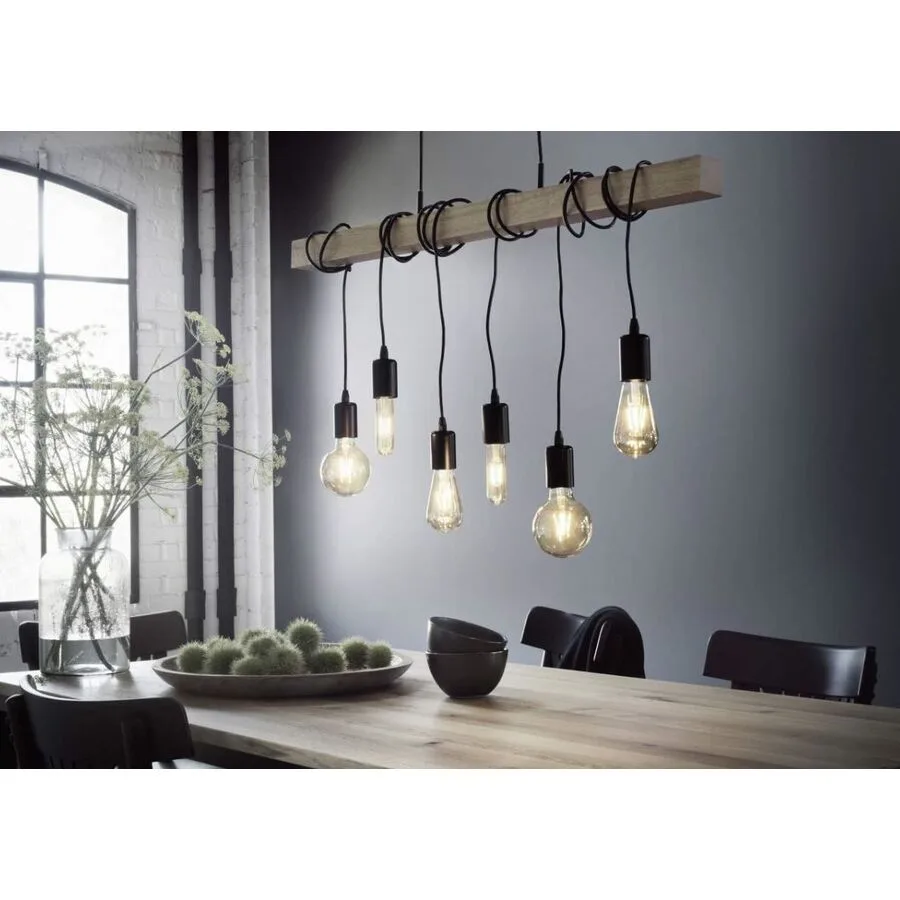 Pendellampe Londi Braun/Schwarz Stahl/Holz 100 cm 110 cm - LED - Lichtfarbe: Extra warmweiss - Material: Holz/Stahl - Pendellampe