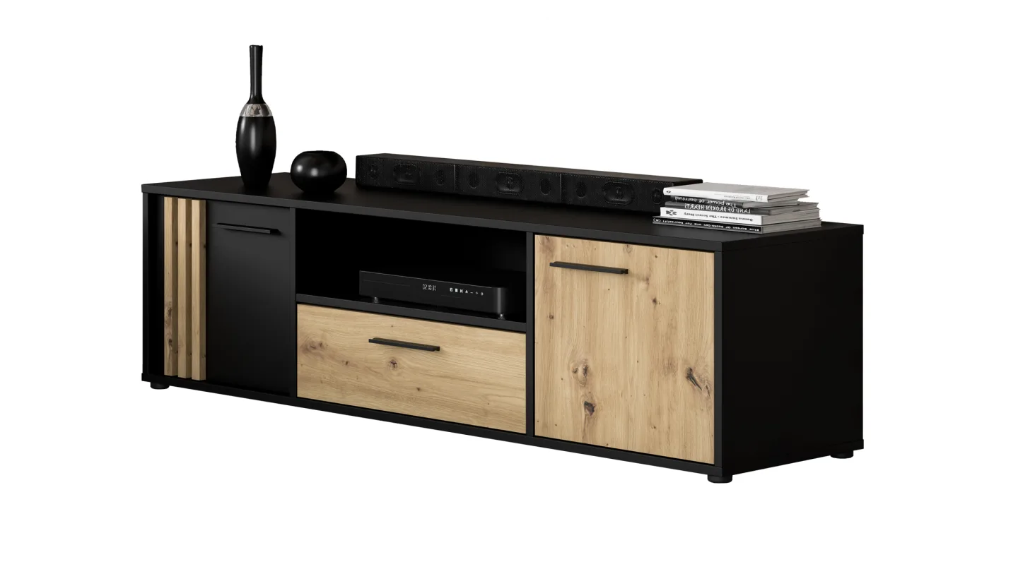 TV - Lowboard Artisan Eiche - schwarz 163 cm - CARDIGAN