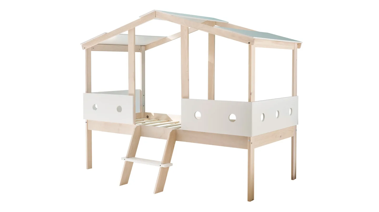 Hochbett 90 x 200 cm weiß - Kiefer massiv - Kinderbett - CORTINO