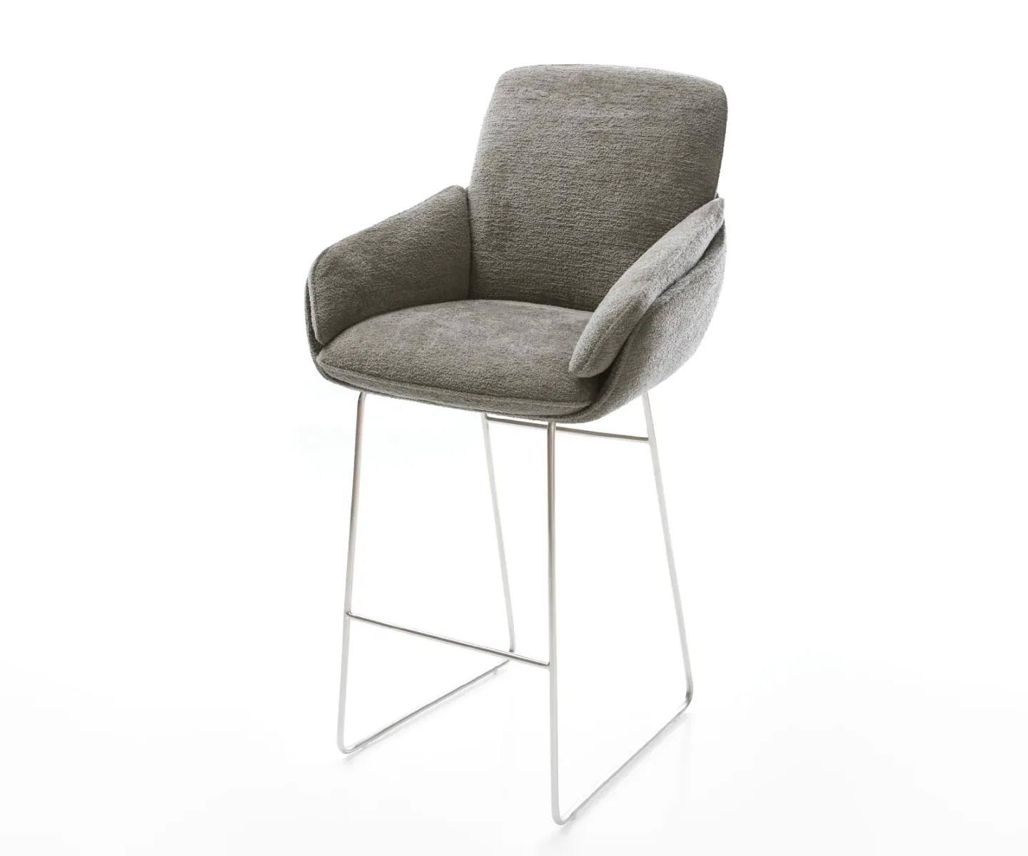 Barstuhl Luan-Flex Bouclé Soft Schlamm Kufengestell Edelstahl Silberfarben