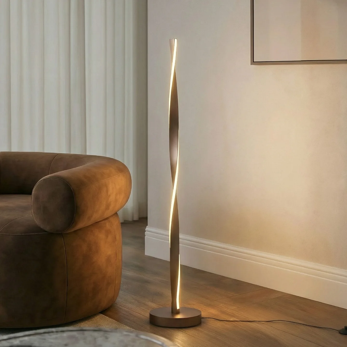 Jaren LED-golvlampa, svart/brun, 114 cm, CCT - Lindby - Vardagsrum - Modern - Metall - Med en ljuskälla