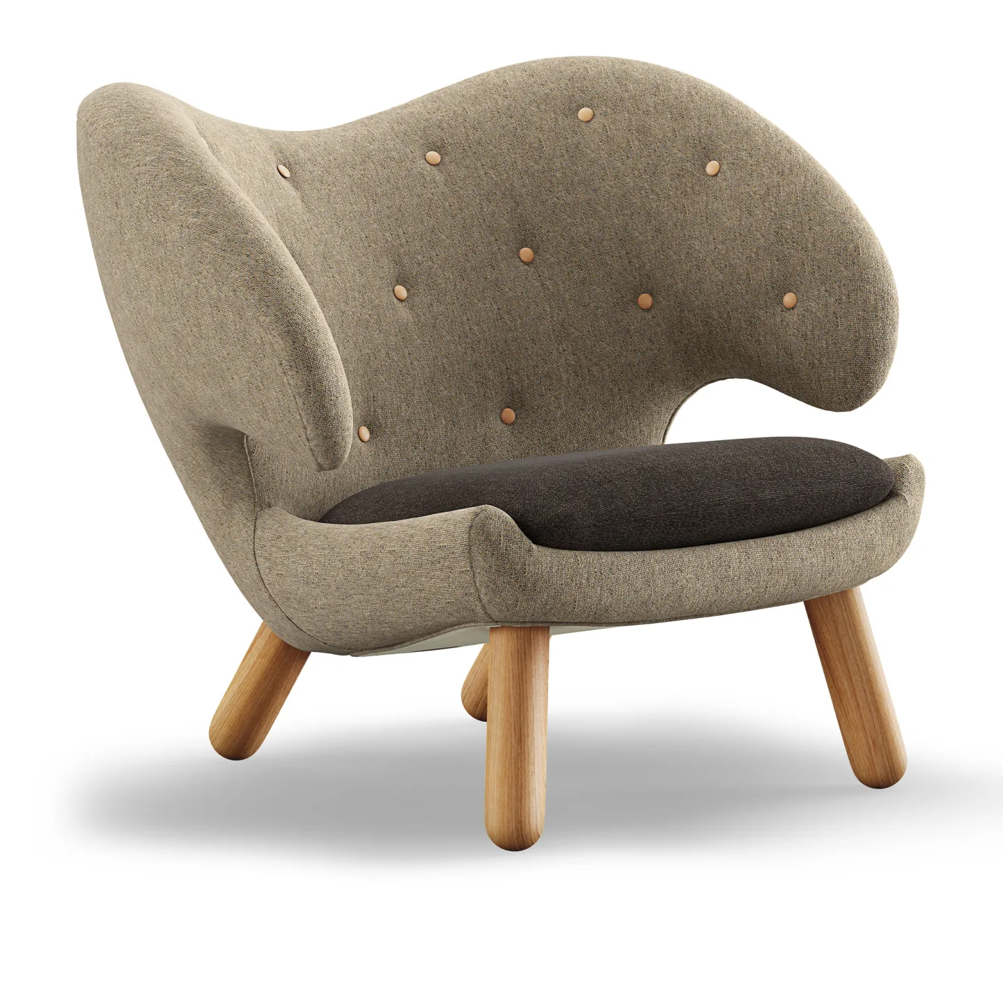 House of Finn Juhl - Pelican Chair With Buttons, Walnut, Cat. 4 Vidar 222 - Fåtöljer - Finn Juhl - Beige,Träfärgad - Trä/Textilmaterial