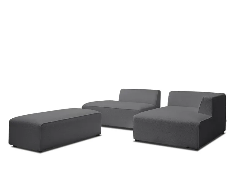 Ecksofa mit Hocker BOBOCHIC MEGEVE Boucle-Stoff dunkelgrau
