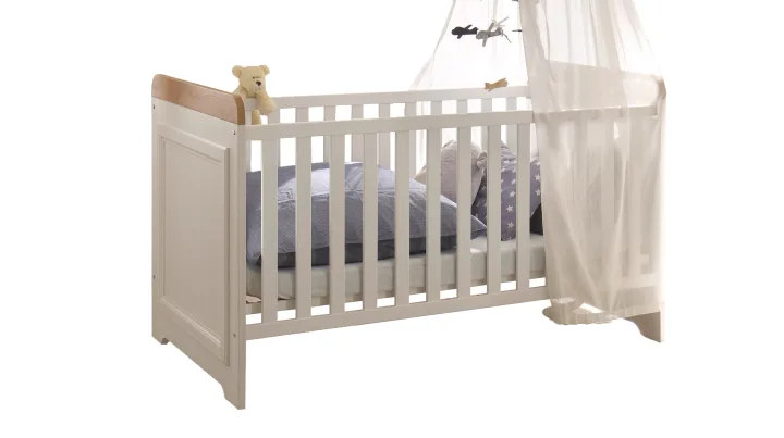 Kinderbett Babybett 70 x 140 cm Pinie weiß - Artisan Eiche - JASMIN