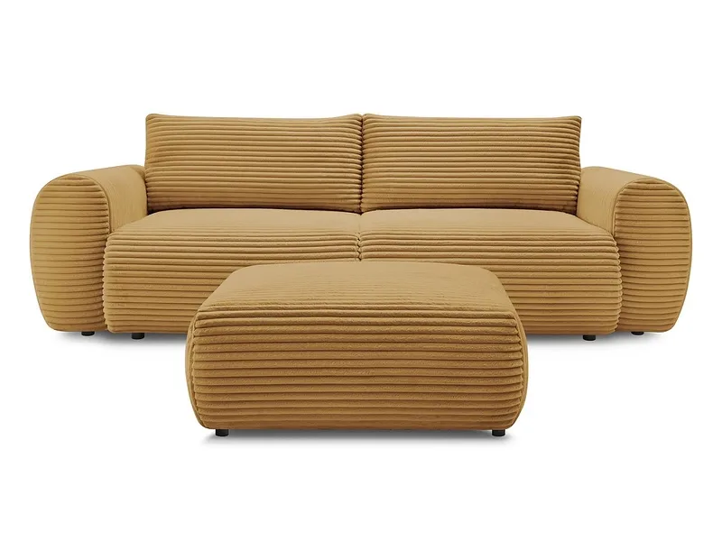 3er Sofa mit Hocker BOBOCHIC LUCIEN Cord-Stoff gelb