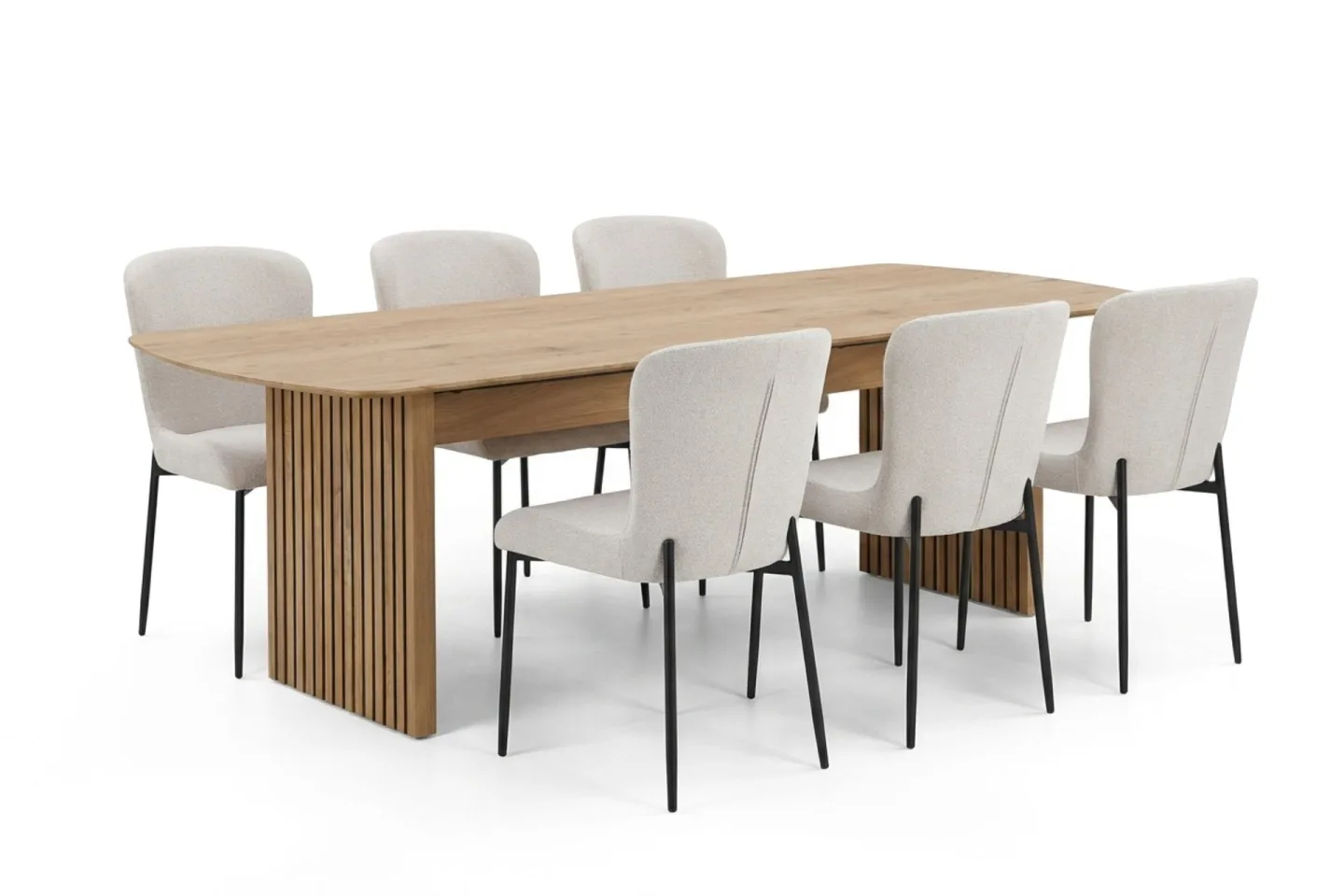 Richeto Matgrupp Ek 210 cm med 6 Elsie Matstolar - Ek/Vit