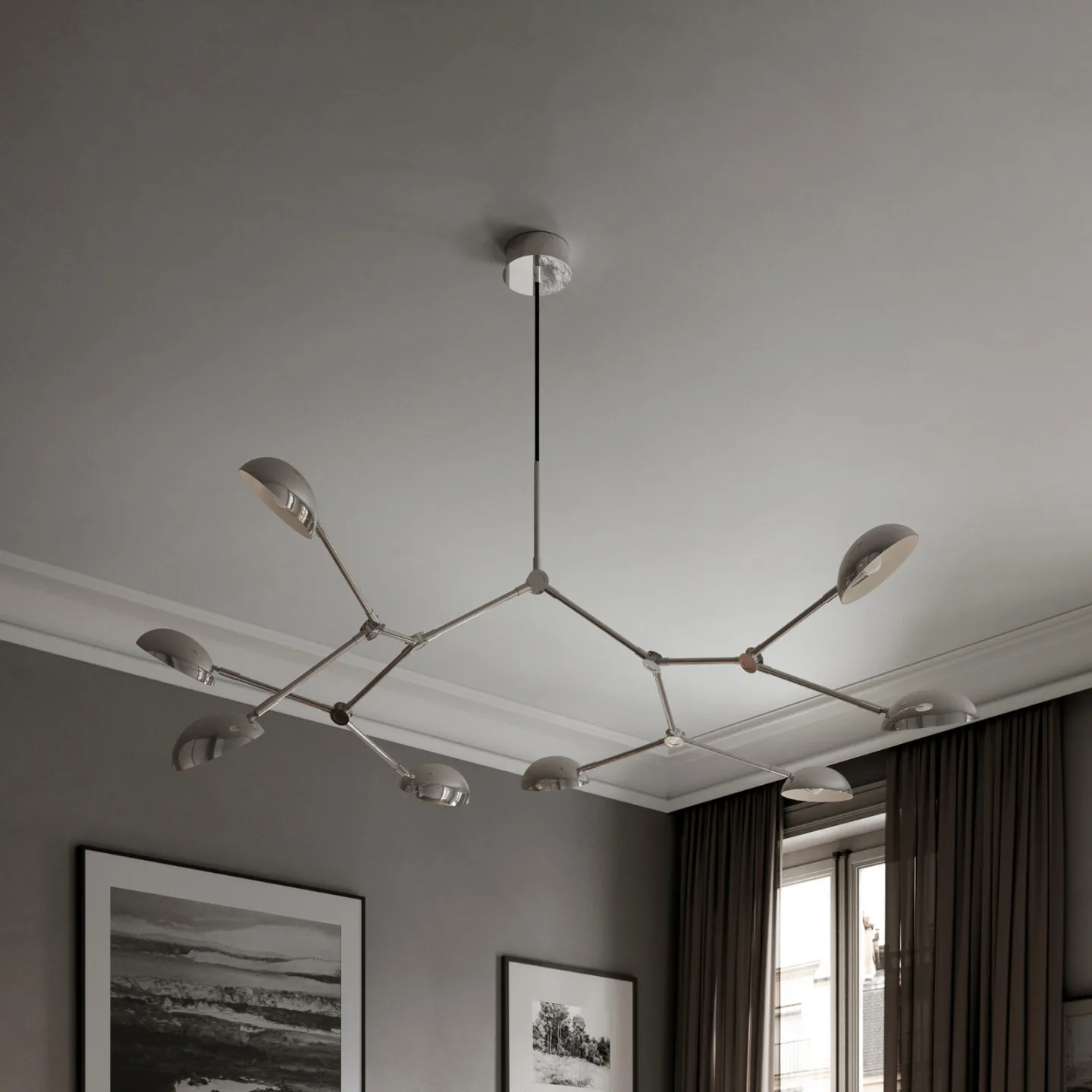 Drop lysekrone, krom, 85 cm, 8 lyskilder - 101 Copenhagen - Entré - Design - Aluminium - Med flere lyskilder