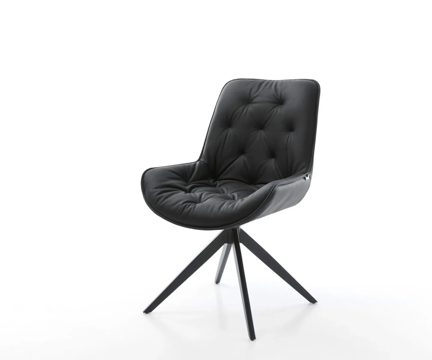 Drehstuhl Taimi-Flex Echt-Leder Schwarz Kreuzgestell breit Schwarz 360° drehbar Wippfunktion