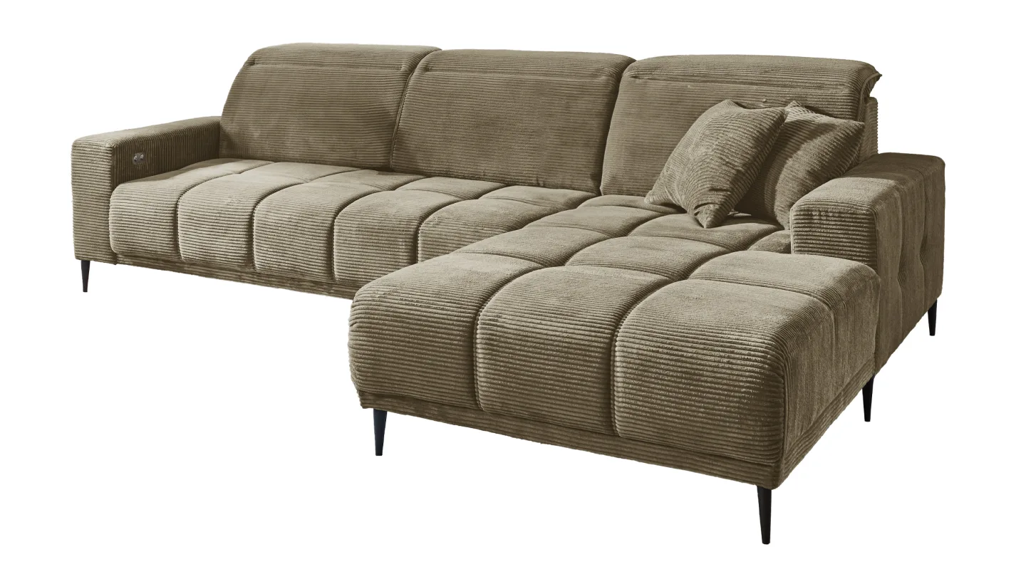 Ecksofa Cord grün elektrisch ausfahrbar 286 cm - OT rechts - MARISOL