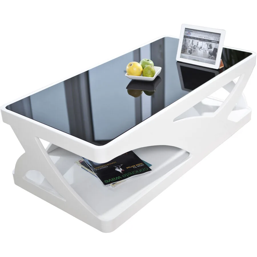 Salontisch Arno weiss/schwarz MDF, Glas B 120 T 60 cm