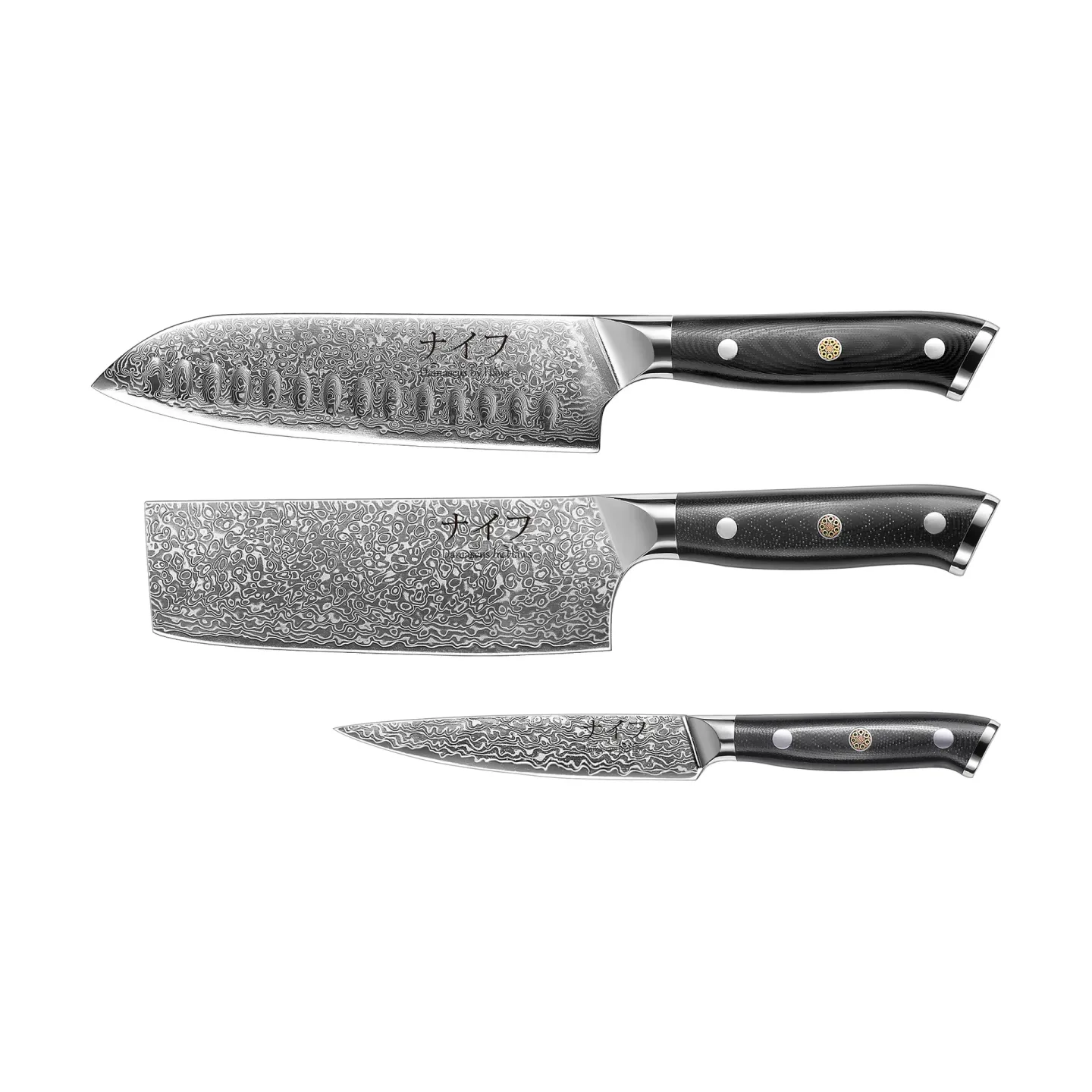 Hâws Damascus By Hâws Messer-Set 3-teilig Schwarz-rostfreier Stahl