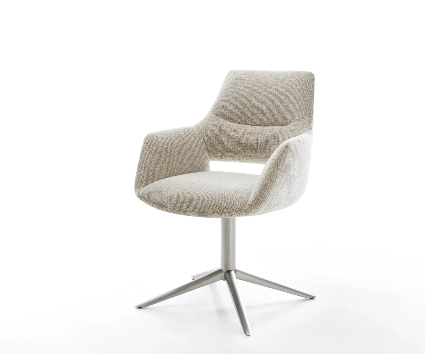 Drehstuhl Yago-Flex mit Armlehnen Webstoff Soft Beige Fußkreuz Edelstahl 360° drehbar Wippfunktion Taschenfederkern