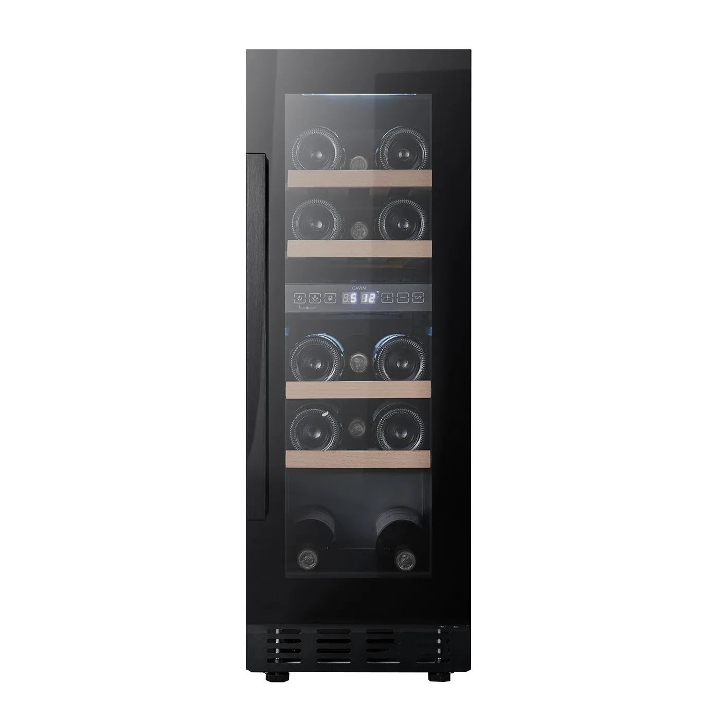 Einbau-Weinkühlschrank schwarz, Cavin Arctic Collection 30D, 2 Temperaturzonen, 18 Flaschen, 30 cm breiter Weinkühlschrank, ausziehbare Regale, B:29,5 x H:82/87 x T:57,5cm