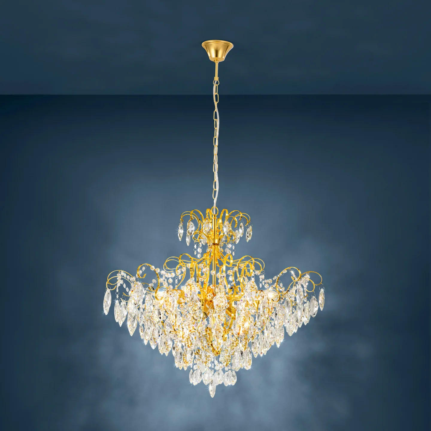 Fenoullet Kronleuchter, messing, Ø 74 cm - Stars of Light - Wohnzimmer - Glas - Mehrflammig