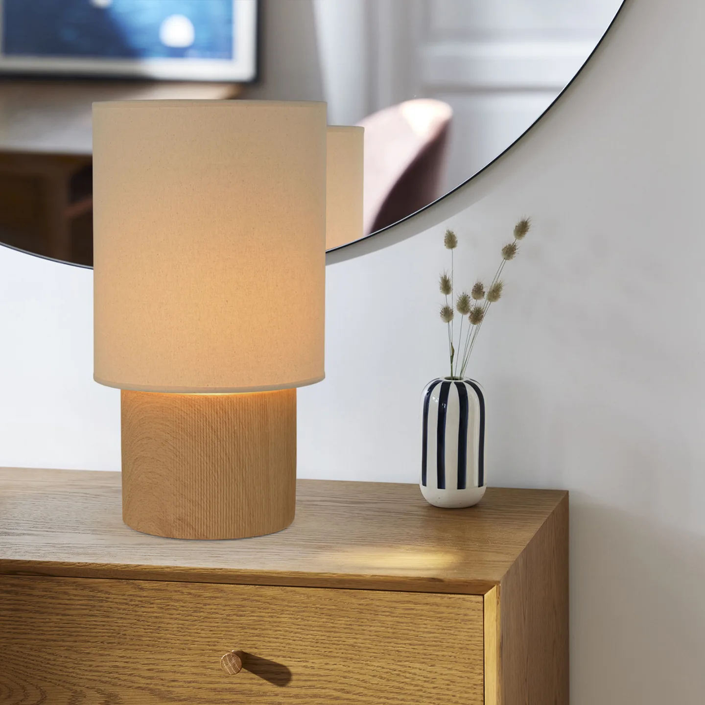 Rhodes Tischleuchte holz hell/beige Höhe 51 cm - Corep SAS - Wohnzimmer - Keramik - Mit Schirm