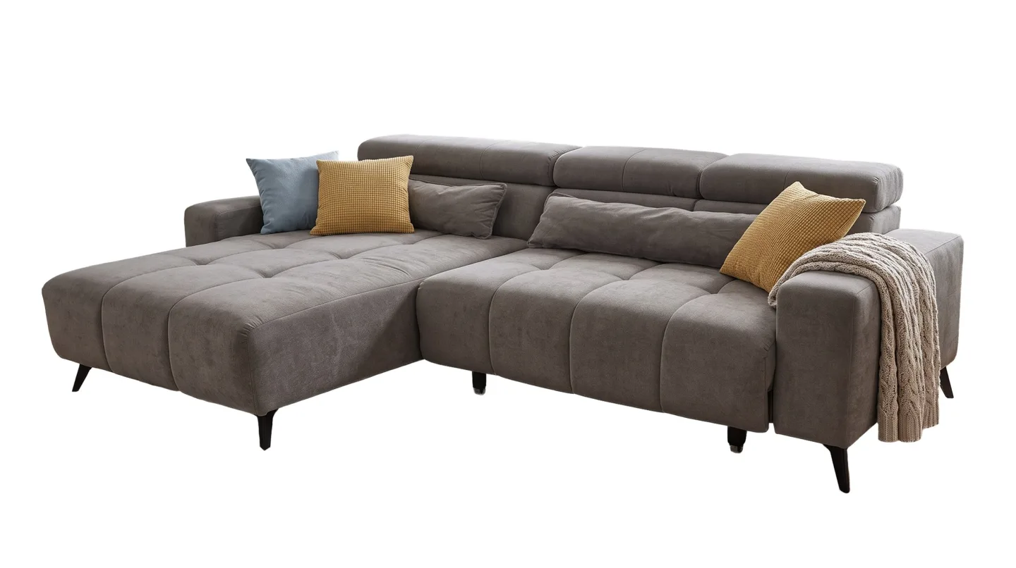Ecksofa grau 267 cm mit XXL-Sitztiefenverstellung - OT links - BALI