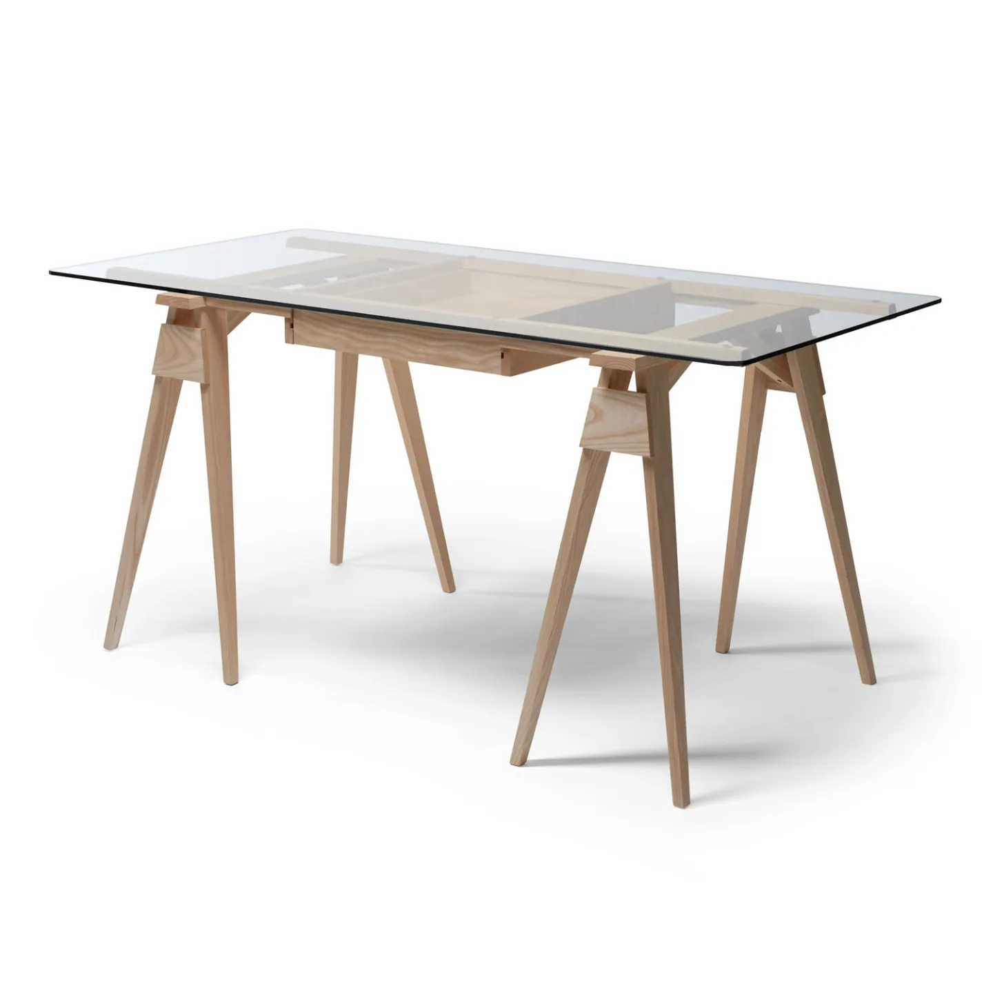 Design House Stockholm - Arco Desk Ek - Skrivbord - Chuck Mack - Transparent,Träfärgad - Glas/Trä