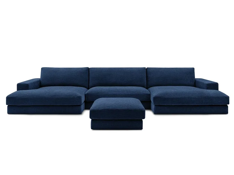 Panorama-Ecksofa mit Hocker BOBOCHIC LEONARD Stoff mit Textur dunkelblau