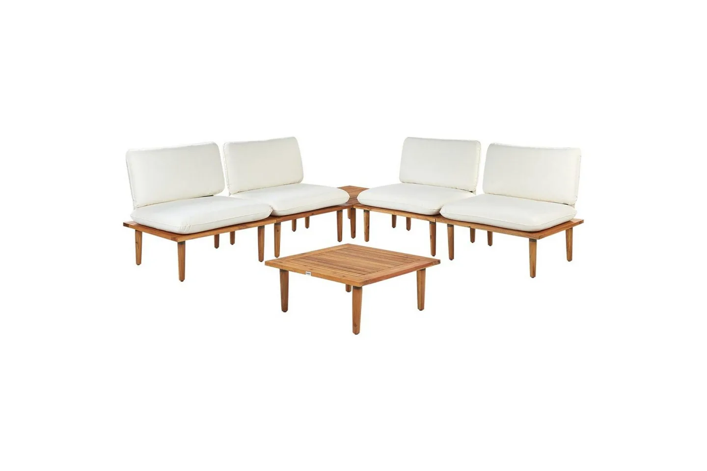 Loungegrupp med bord Frascati Vit/ljust trä, 4-Sits - Vit/ljust trä, 4-Sits