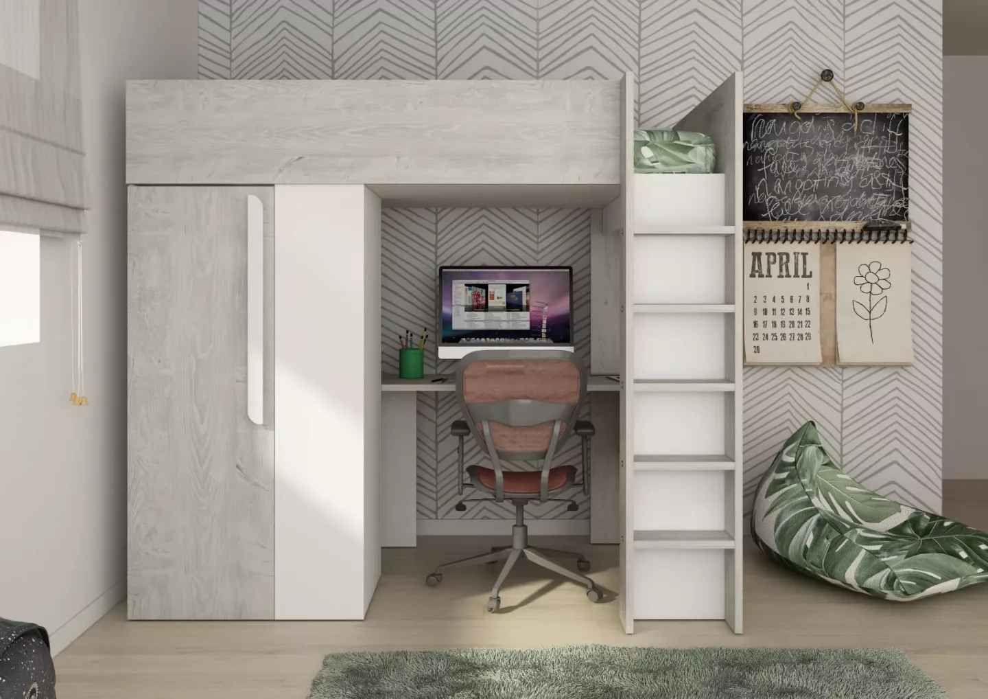 Drømmerom - Trasman Studio Loftseng med Garderobe 90x200 - hvit
