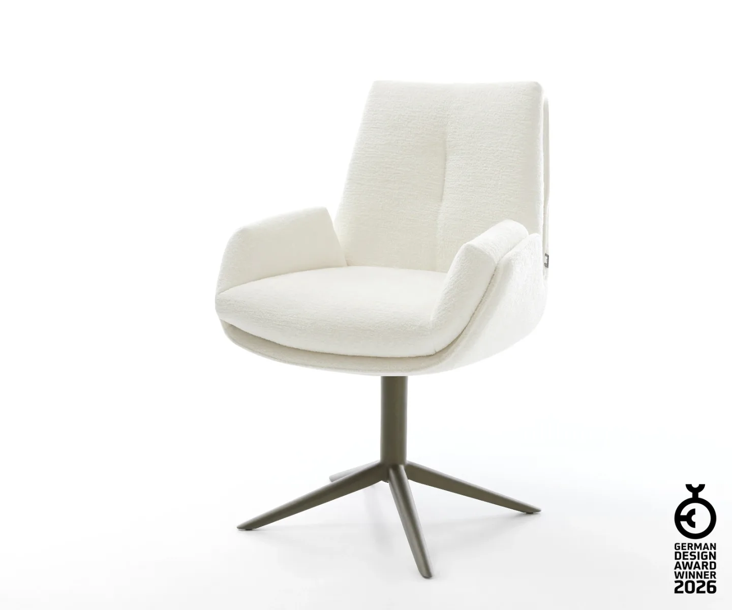 Drehstuhl Clea-Flex Bouclé Soft Beige Fußkreuz Effektfinish Titan 360° drehbar Wippfunktion