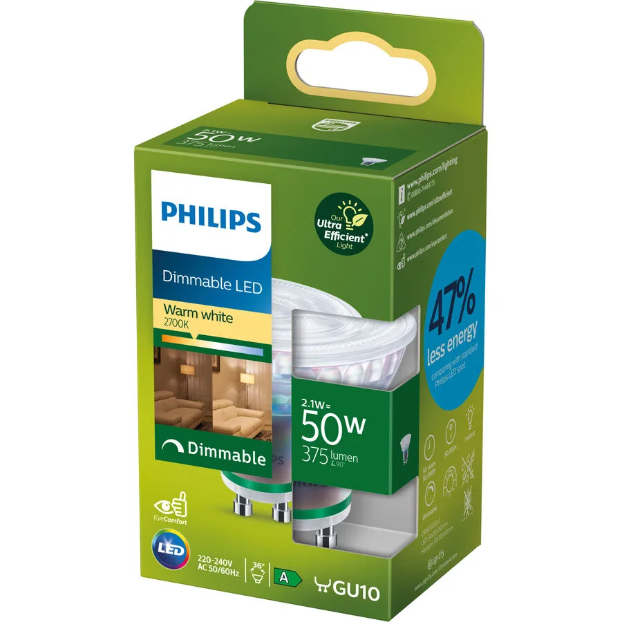 Leuchtmittel Philips Glas GU10 2.1 W - Farbe: Transparent - LED - Lichtfarbe: Extra warmweiss - LED Leuchtmittel