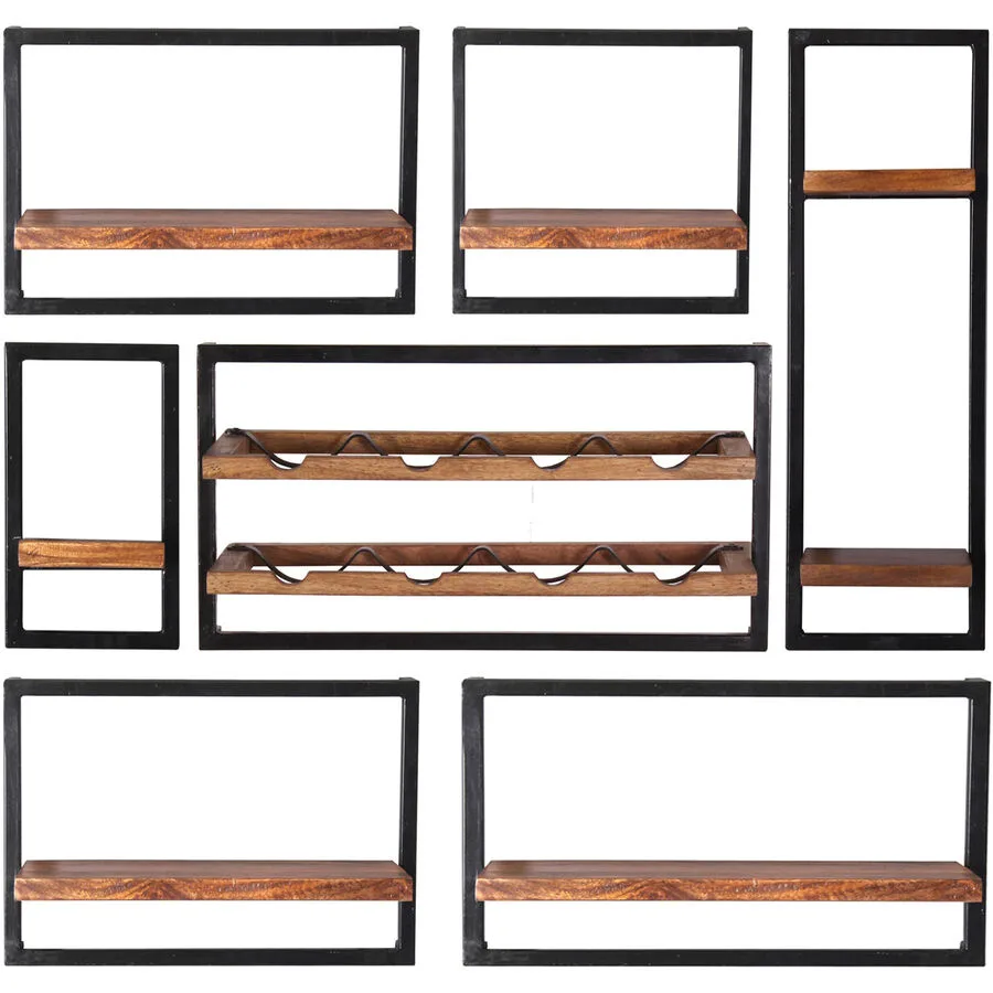 Wandregal Ecuador natur, schwarz Mangoholz, Metall B 120 T 25 cm
