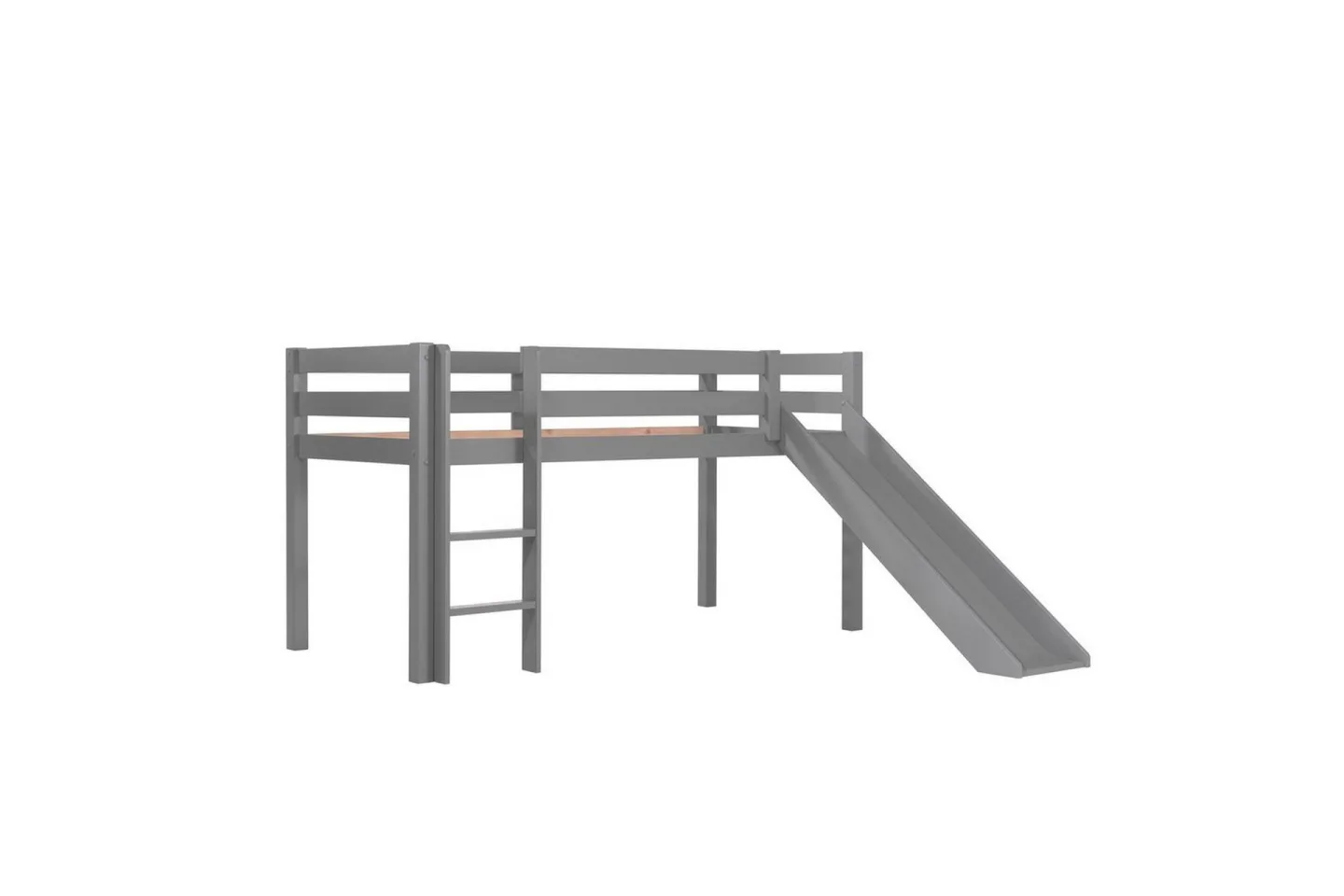 Mellanhög säng med rutschkana Pino Grå, 115 cm - Grå, 115 cm
