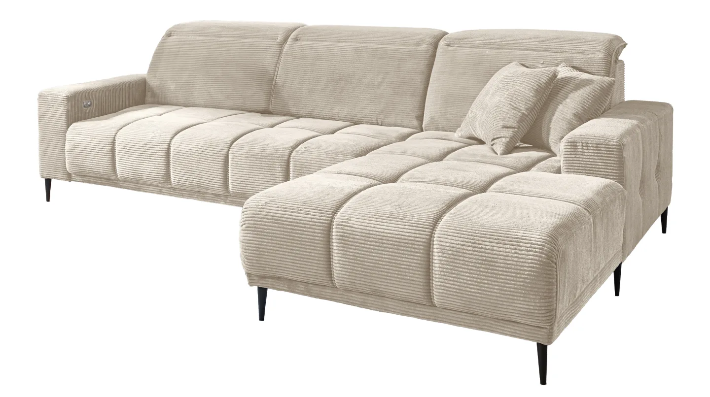 Ecksofa Cord beige elektrisch ausfahrbar 286 cm - OT rechts - MARISOL