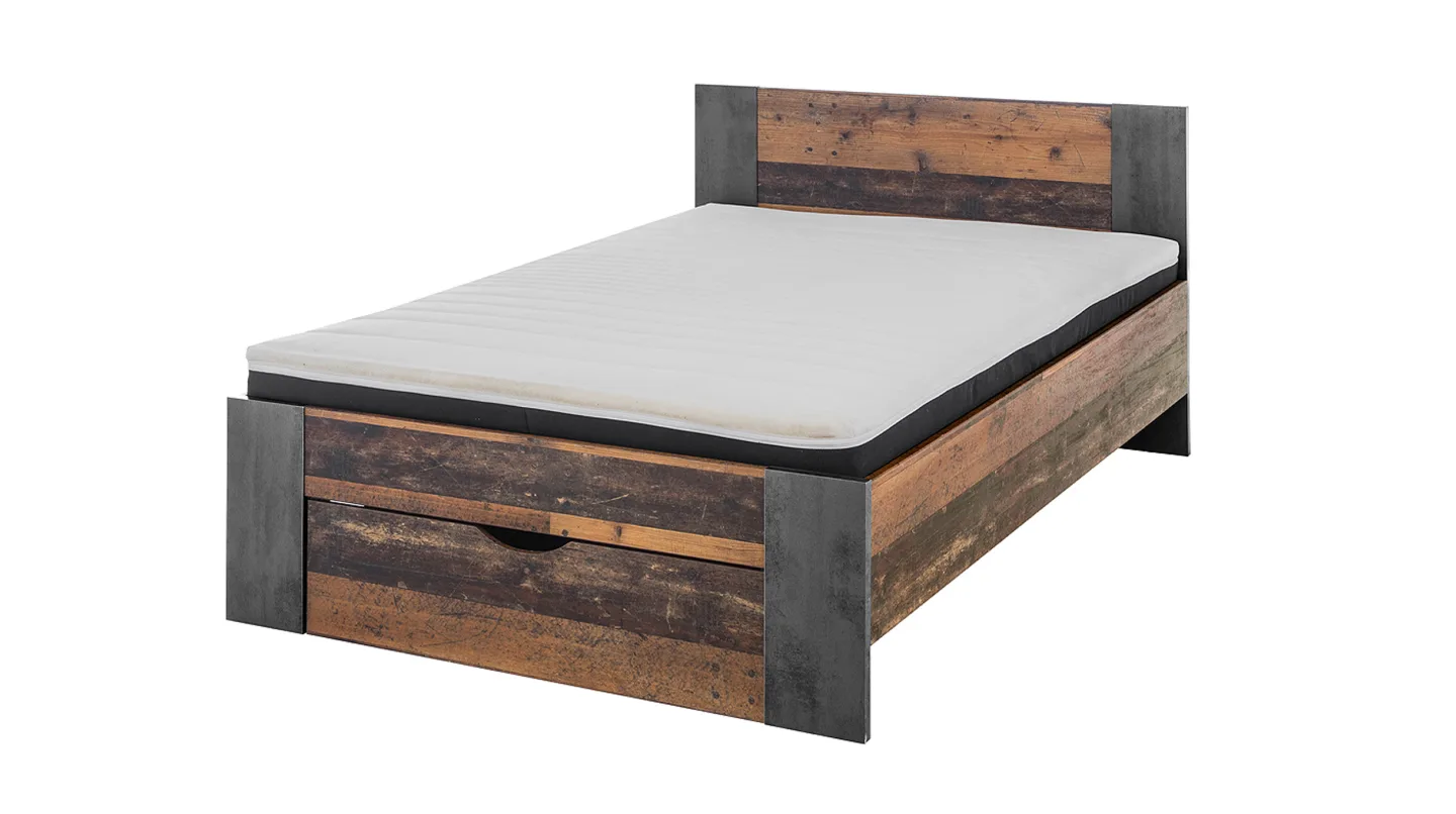 Jugendbett 140 x 200 cm Old Wood mit Bettkasten - MARTIN