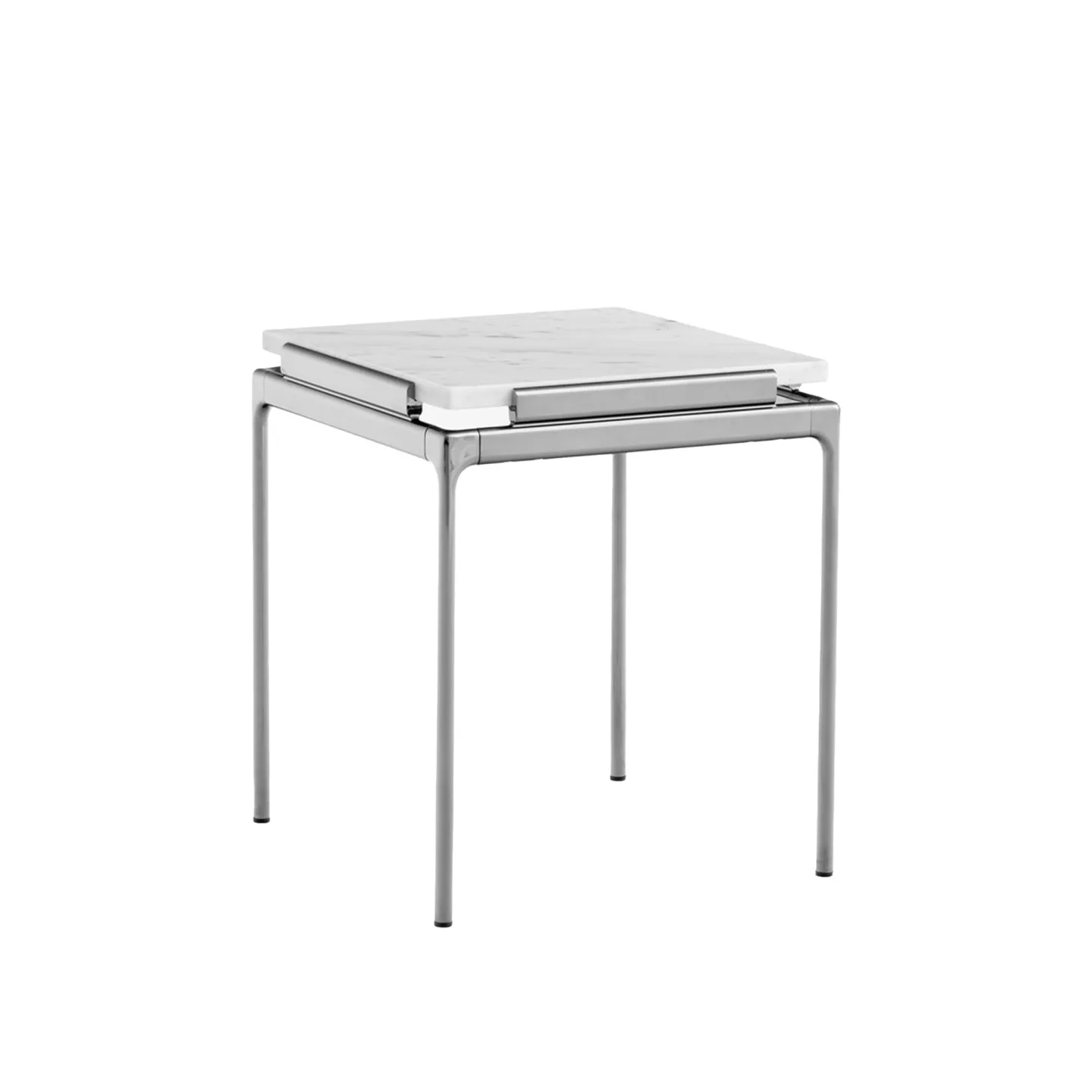 &Tradition - Sett Side Table LN11, Bianco Carrara/Dark Chrome - Sidobord - Luca Nichetto - Vit - Metall/Sten
