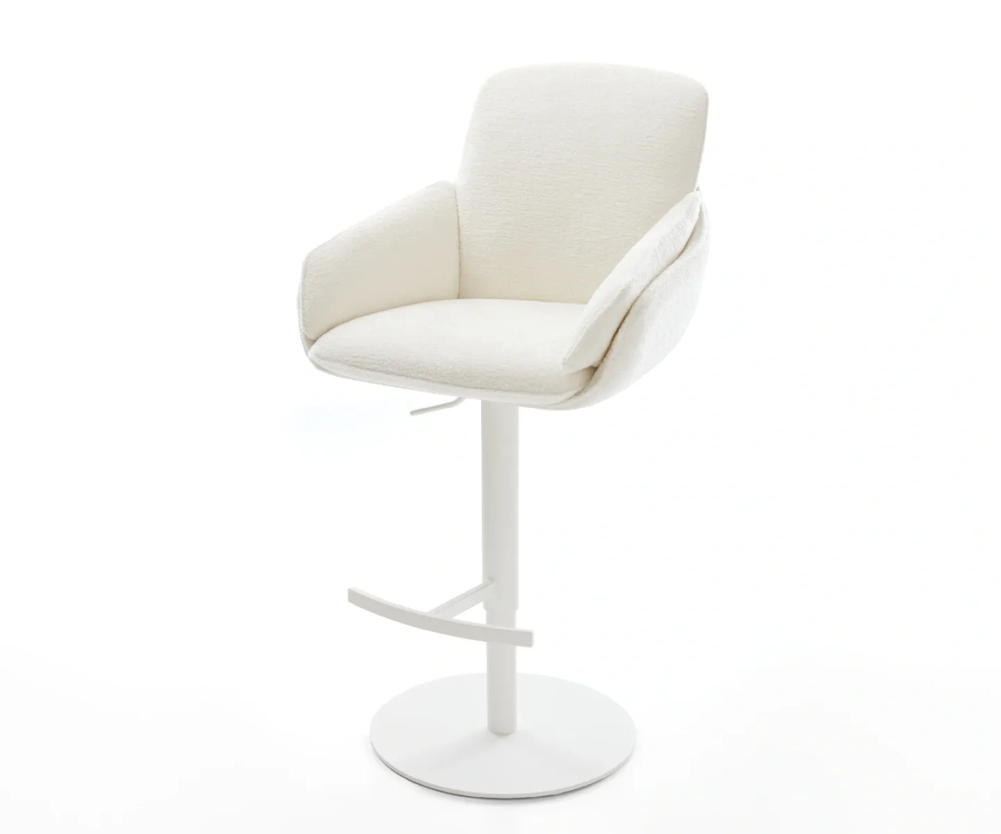 Barstuhl Luan-Flex Bouclé Soft Beige Drehfuß höhenverstellbar Metall Weiß