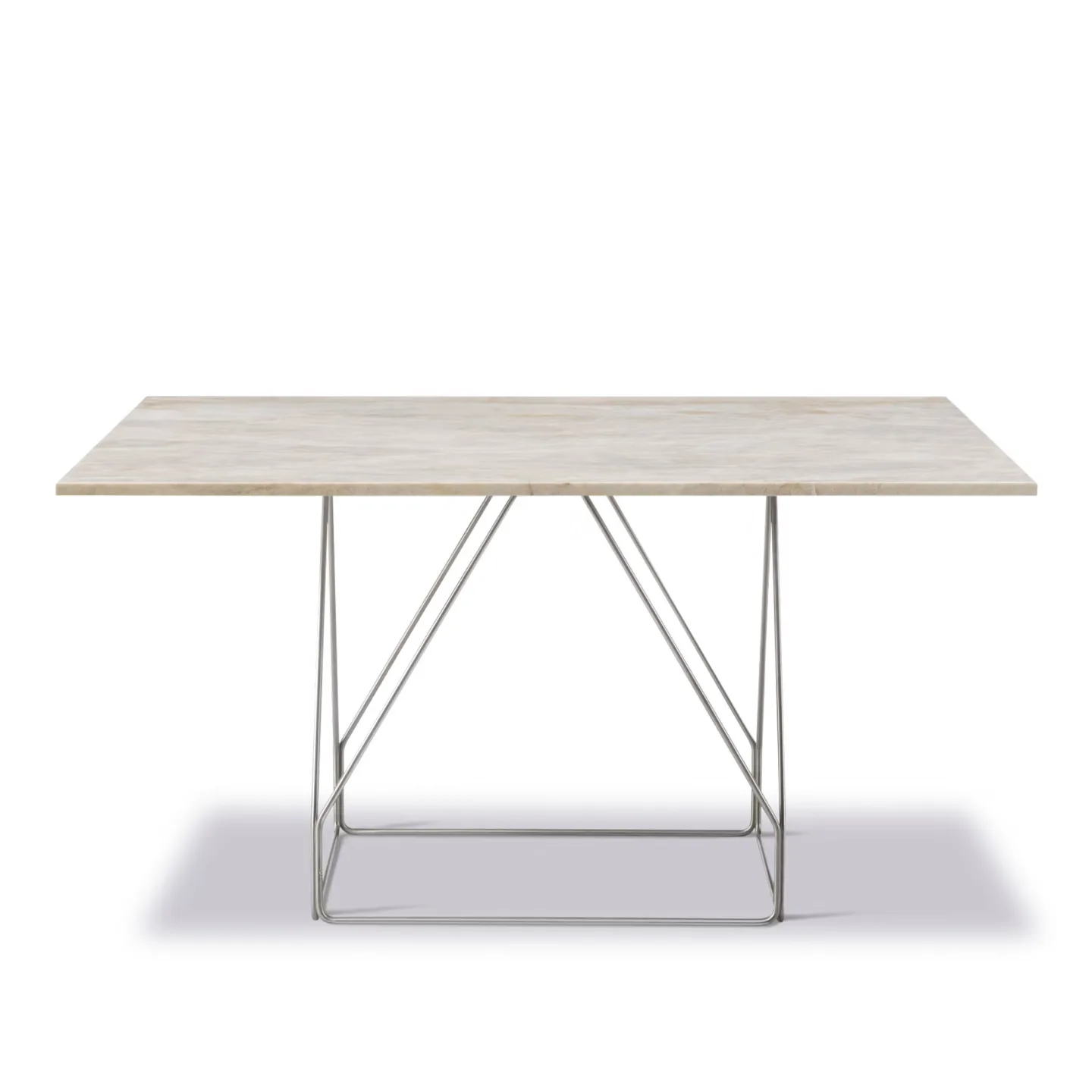 Fredericia Furniture - JG Table - 140x140 cm - Ivory Quartzite - Brushed stainless steel - Matbord - Jørgen Gammelgaard