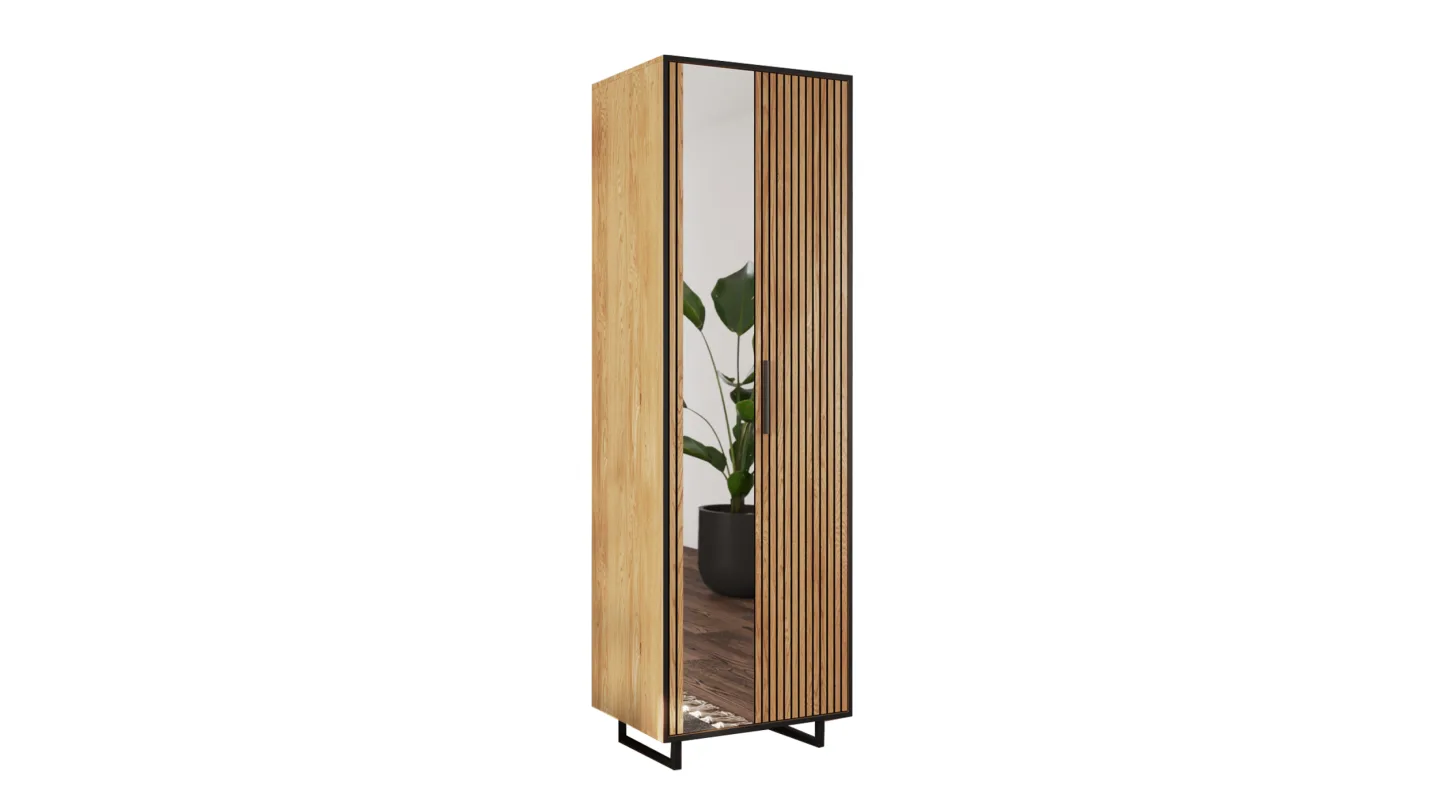 Garderobenschrank mit Spiegel Eiche massiv geölt 70 cm - BELLA