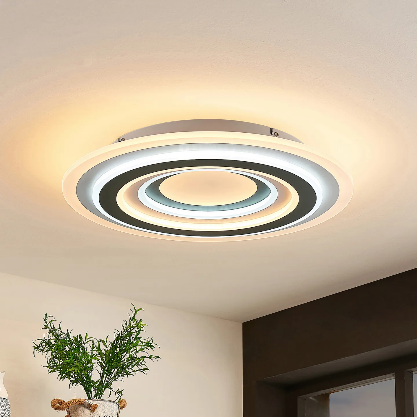 Jazmina LED Deckenleuchte Anthracite/White - Lindby - Wohnzimmer - Modern - Kunststoff - Rund