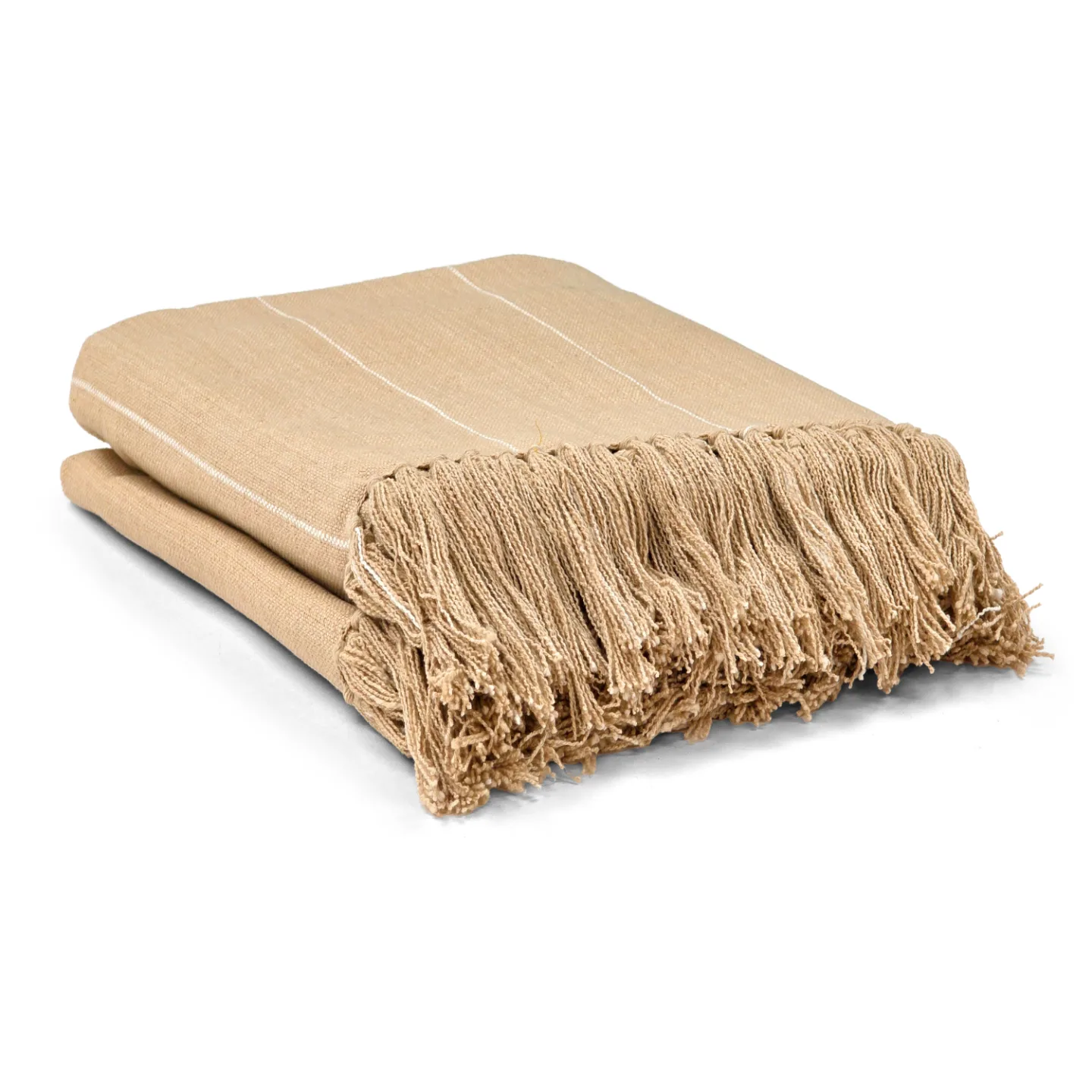 Tepper - Bomullspledd - Martina Stripe (beige/hvit) (Størrelse: 130 x 170 cm)
