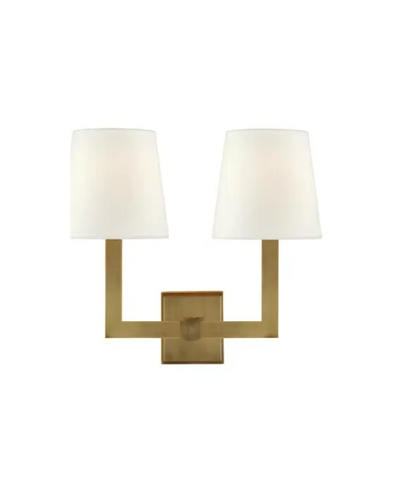 Square Tube Double Sconce Antique Brass/Linen