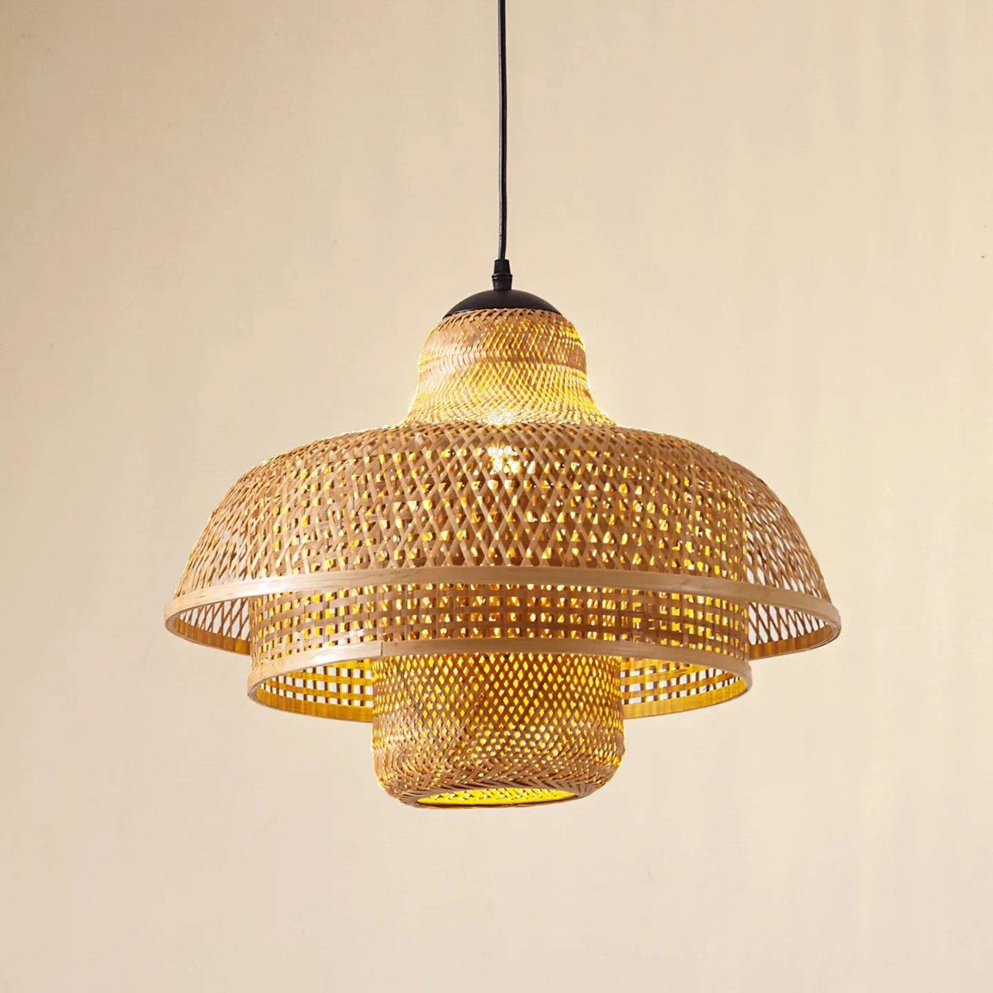 Rasmina Pendelleuchte Holz - Lucande - Wohnzimmer - Boho - Bambus - Einflammig