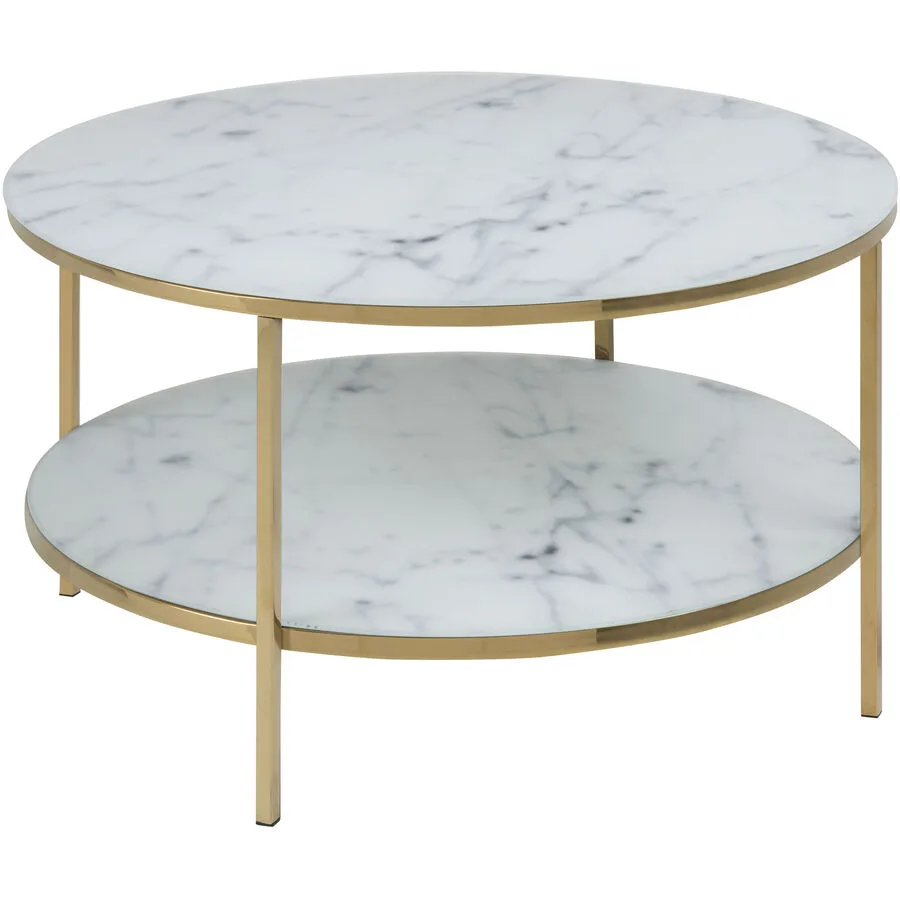 Salontisch Alisma weiss, gold Glas, Marmor, Metall B 80 T 80 cm