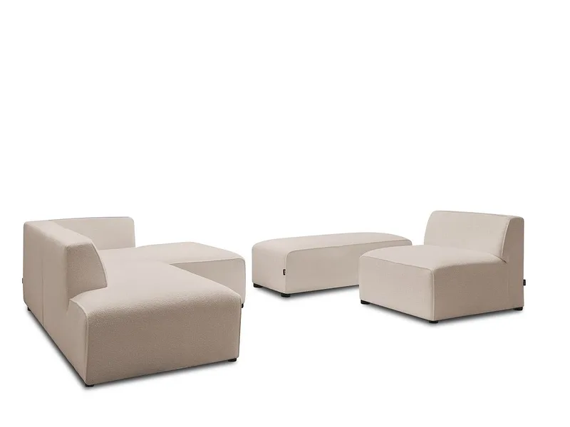 Ecksofa mit Hocker BOBOCHIC MEGEVE Boucle-Stoff beige