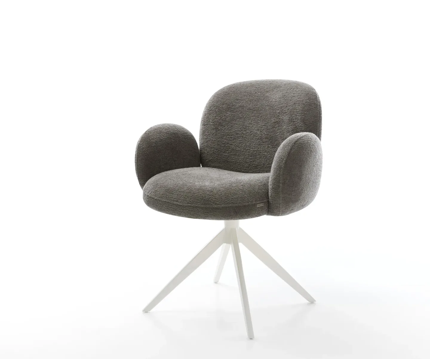 Drehstuhl Nube-Flex mit Armlehnen Bouclé Soft Schlamm Kreuzgestell breit Weiß 360° drehbar Wippfunktion Taschenfederkern